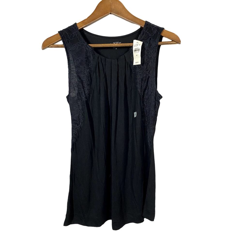 NEW! Ann Taylor LOFT Tank Top Sleeveless Casual Black Lace Side - XS